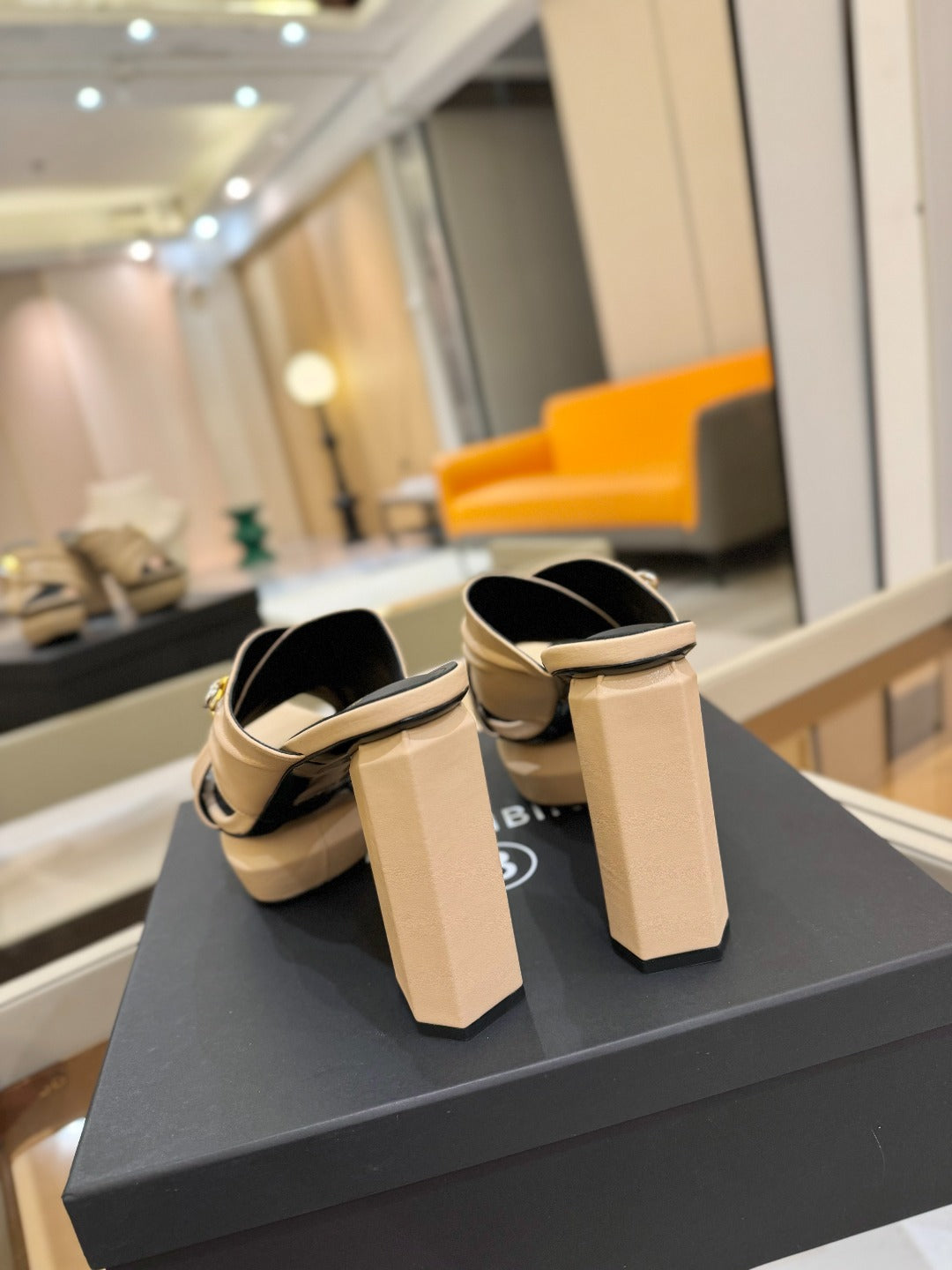 BALMAIN 25S WEDGE HEEL SANDALS 100MM IN NUDE CALFSKIN
