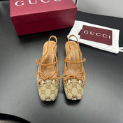 GUCCI 26S SLINGBACK 25 MM IN DARK BEIGE CANVAS