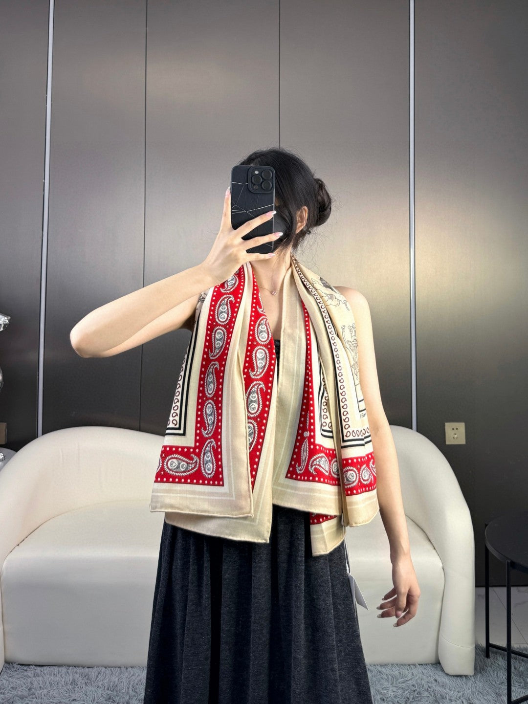 HERMES 25S SCARF 135 IN CASHMERE SILK 729039