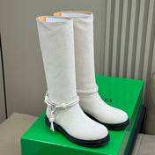 BOTTEGA VENETA 26S TALL BOOTS IN LIGHT GREY SUEDE