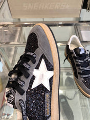 BALL STAR SNEAKERS WITH WHITE STAR IN BLACK GLITTER AND GRAY SUEDE