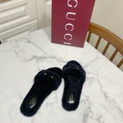 GUCCI 26S HORSEBIT MULES IN BLACK SHEARLING