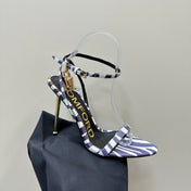 PADLOCK POINTY NAKED SANDAL 10 CM IN WHITE MIX IRIS PURPLE CALFSKIN