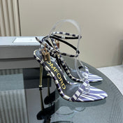 PADLOCK POINTY NAKED SANDAL 10 CM IN WHITE MIX IRIS PURPLE CALFSKIN