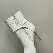 PADLOCK 10 CM ANKLE BOOTS IN WHITE CROCODILE-EMBOSSED CALFSKIN