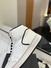 MID-TOP SNEAKERS IN WHITE AND BLACK TRIM PERFORATED LAMBSKIN