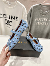ALAIA PEARL MARY JANE SHOES IN LIGHT BLUE LAMBSKIN