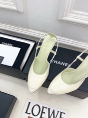 CHANEL 26S POINTED TOE SLINGBACK PUMPS 90 MM IN WHITE LAMBSKIN