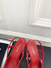 CHANEL 26S POINTED TOE SLINGBACK PUMPS 90 MM IN RED LAMBSKIN