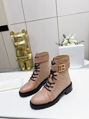 BALMAIN 26S BOOTS IN NUDE BEIGE CALFSKIN AND SUEDE