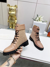 BALMAIN 26S BOOTS IN NUDE BEIGE CALFSKIN AND SUEDE