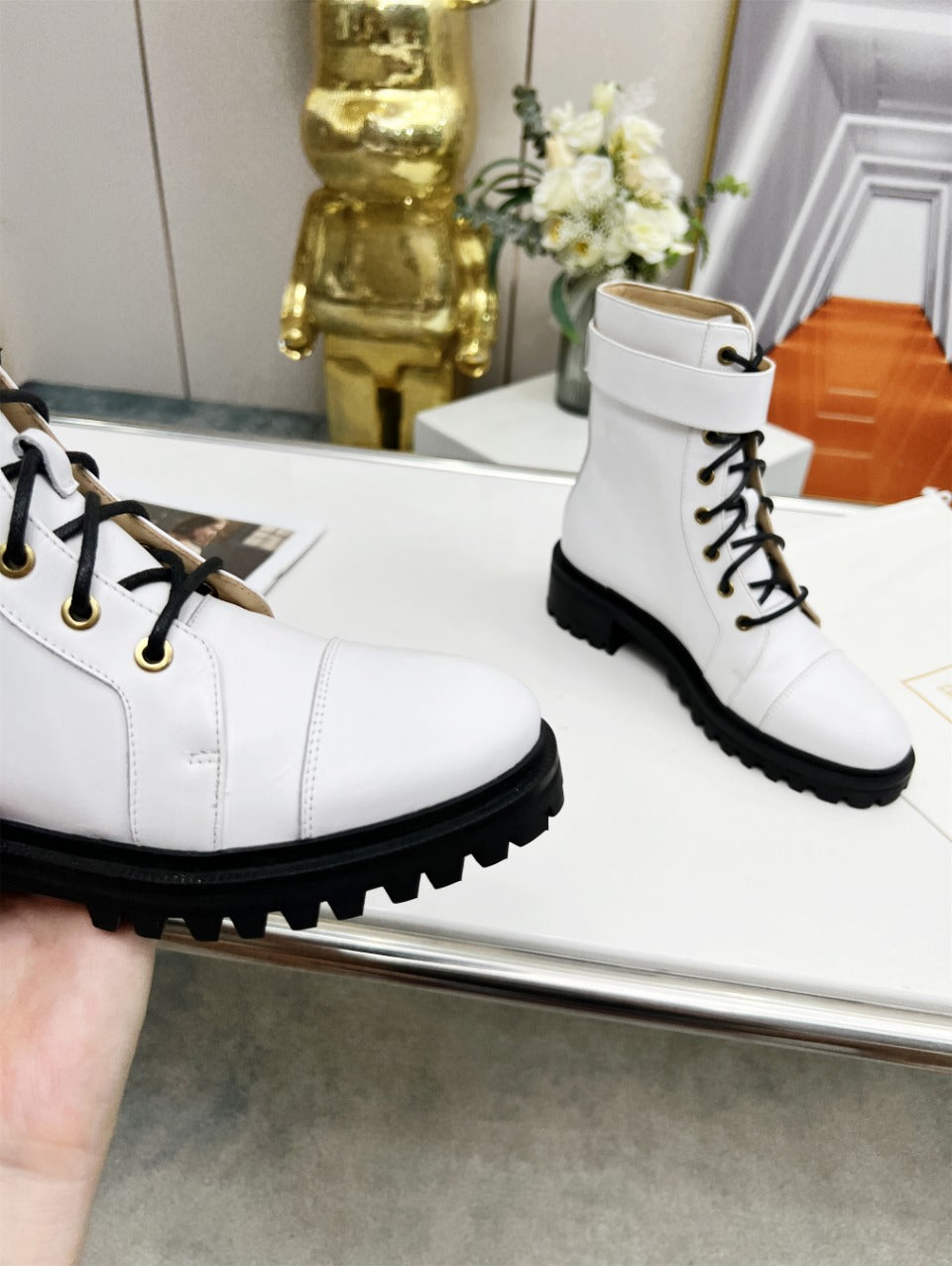 BALMAIN 26S BOOTS IN WHITE CALFSKIN